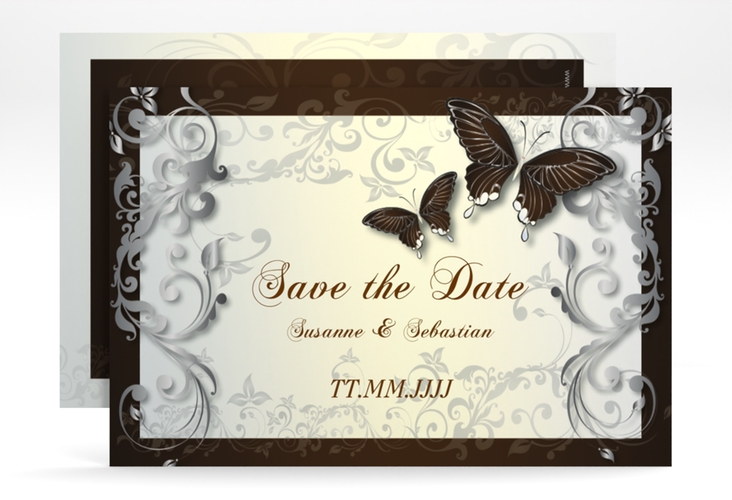 Save the Date-Karte Hochzeit Toulouse A6 Karte quer braun hochglanz romantisch mit Schmetterlingen