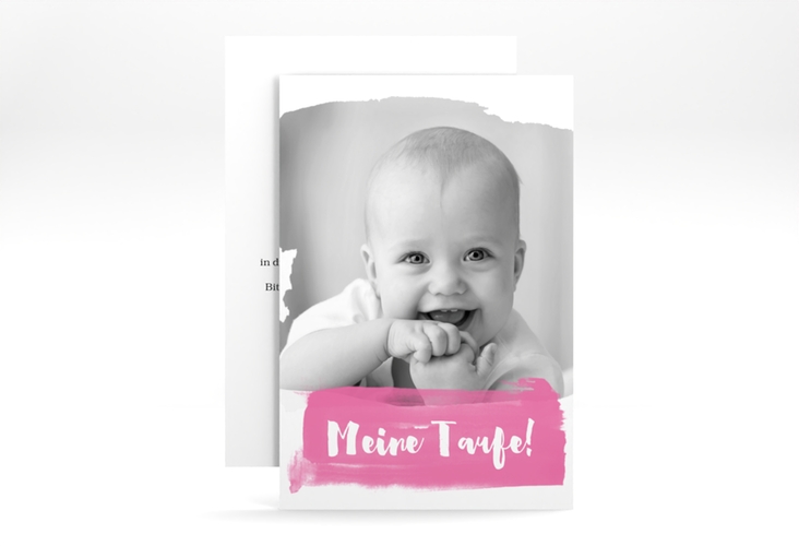 Taufeinladung Watercolor A6 Karte hoch pink hochglanz