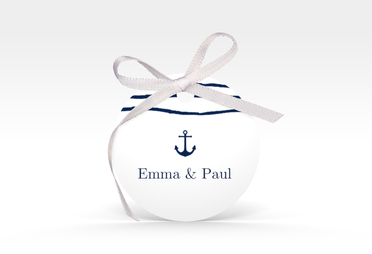 Geschenkanhänger Hochzeit Liebesanker Geschenkanhänger, rund blau mit maritimem Streifenmuster und kleinem Anker