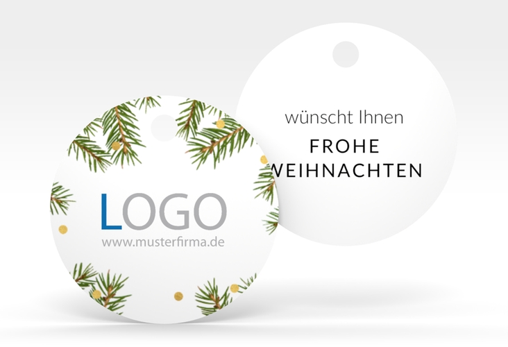 Geschenkanhänger Weihnachten "Tannenzweig" Geschenkanhänger, rund zum Personalisieren mit Logo