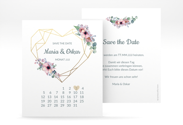 Save the Date-Kalenderblatt Herzgold Kalenderblatt-Karte