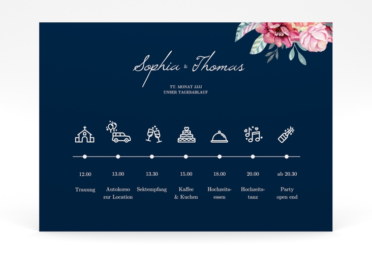 Tagesablauf Poster Hochzeit Blooming 70 x 50 cm Poster blau