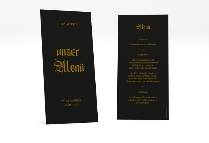 Menükarte Hochzeit Wednesday lange Karte hoch schwarz
