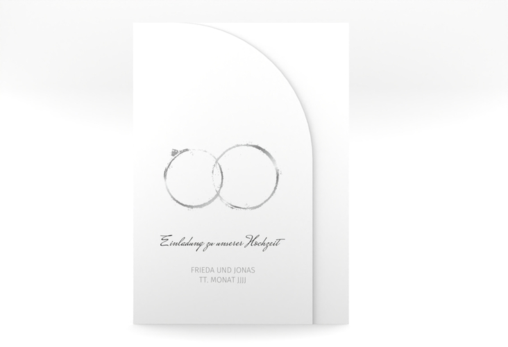 Hochzeitseinladung Trauringe mittlere Bogen-Wickelfalzkarte grau minimalistisch gestaltet mit zwei Eheringen