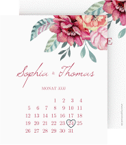 Klick: Details zu Save the Date-Kalenderblatt "Blooming" anzeigen Save the Date-Kalenderblatt Blooming Kalenderblatt-Karte weiss
