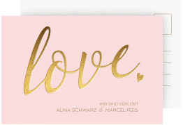 Klick: Details zu Verlobungskarte Hochzeit "Glam" anzeigen Verlobungskarte Hochzeit Glam A6 Postkarte rosa