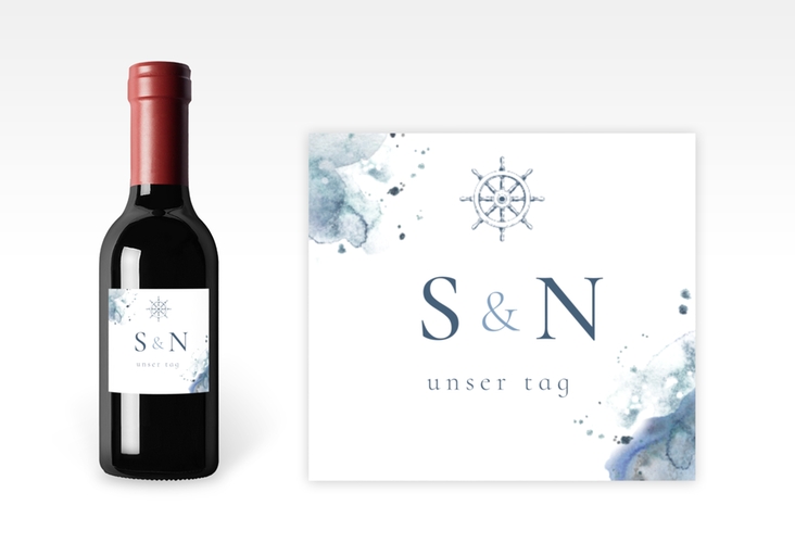 Piccoloetikett Hochzeit Steuerrad Etikett Piccolo in maritimen Blautönen