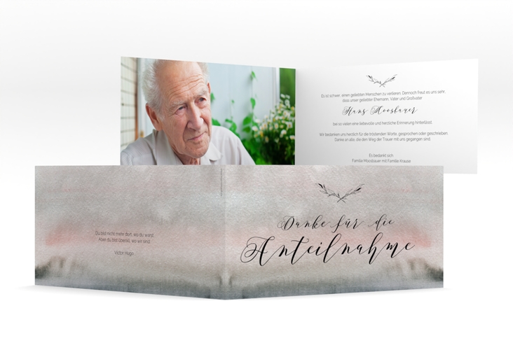 Danksagungskarte Trauer Horizont lange Klappkarte quer grau in Aquarell-Optik