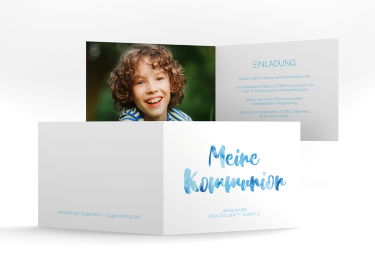 Kommunionseinladung Flora A6 Klappkarte quer