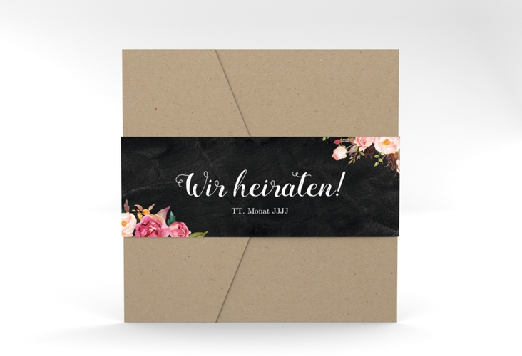 Hochzeitseinladung Flowers Pocketfold mit bunten Aquarell-Blumen