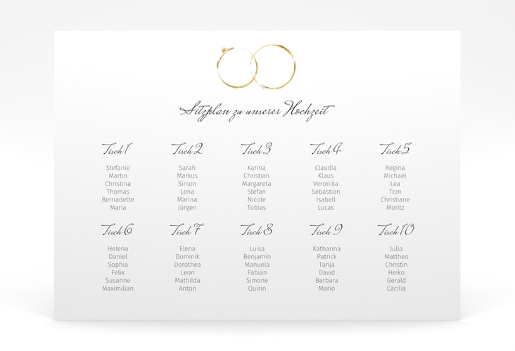 Sitzplan Poster Hochzeit Trauringe 70 x 50 cm Poster gold minimalistisch gestaltet mit zwei Eheringen