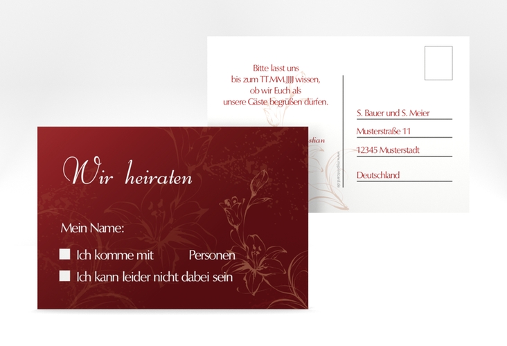 Antwortkarte Hochzeit Lille A6 Postkarte rot
