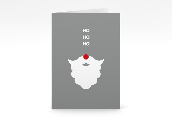 Business-Weihnachtskarte Hohoho A6 Klappkarte hoch grau hochglanz humorvoll mit Nikolausbart