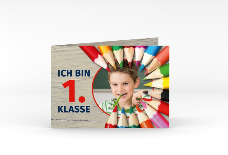 Einschulungskarte Stiftesonne A6 Klappkarte quer rot
