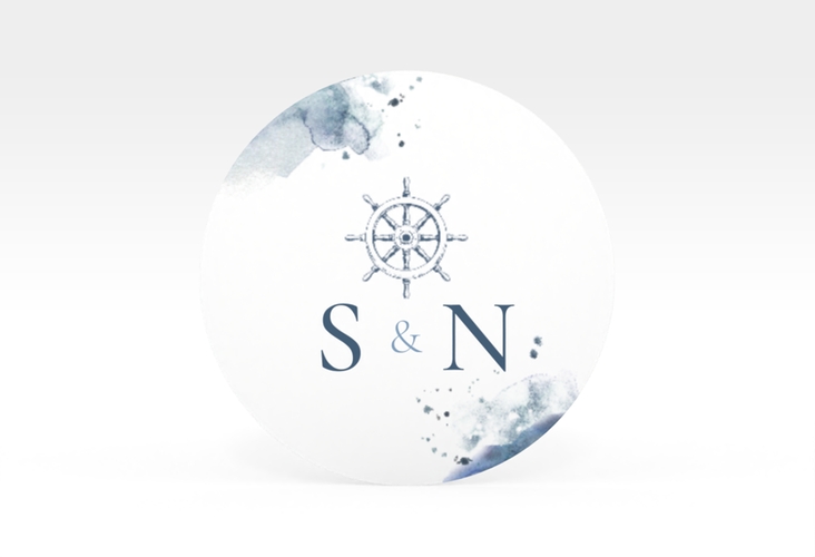 Aufkleber Hochzeit Steuerrad Aufkleber, selbstklebend, rund blau in maritimen Blautönen