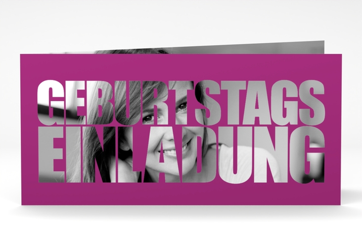 Einladung Geburtstag Jahreszahl lange Klappkarte quer pink