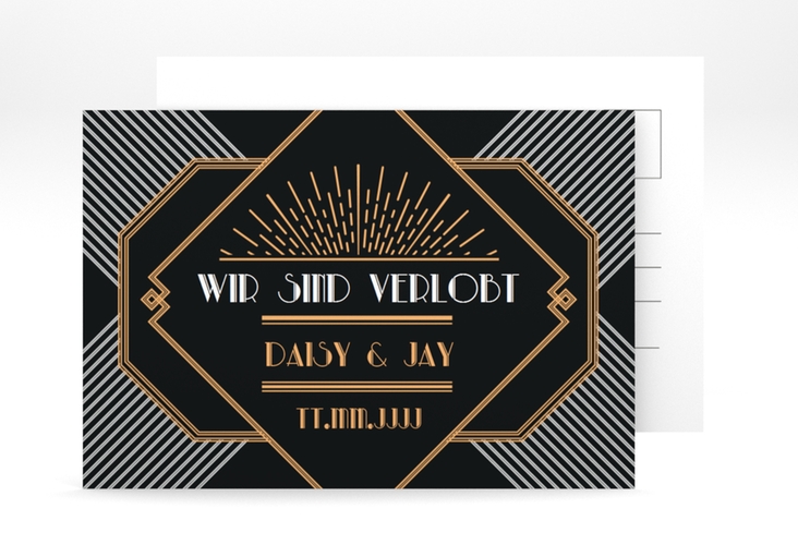 Verlobungskarte Hochzeit Gatsby A6 Postkarte schwarz
