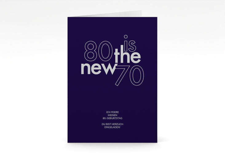 Einladung 80. Geburtstag Grateful A6 Klappkarte hoch blau