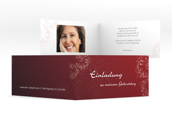 Einladung Geburtstag Peter/Petra lange Klappkarte quer rot