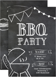 Party Einladung BBQ A6 Karte hoch schwarz fürs Grillfest