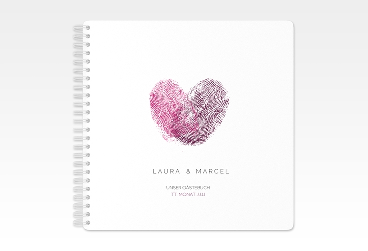 Gästebuch Hochzeit Fingerprint Ringbindung pink schlicht mit Fingerabdruck-Motiv