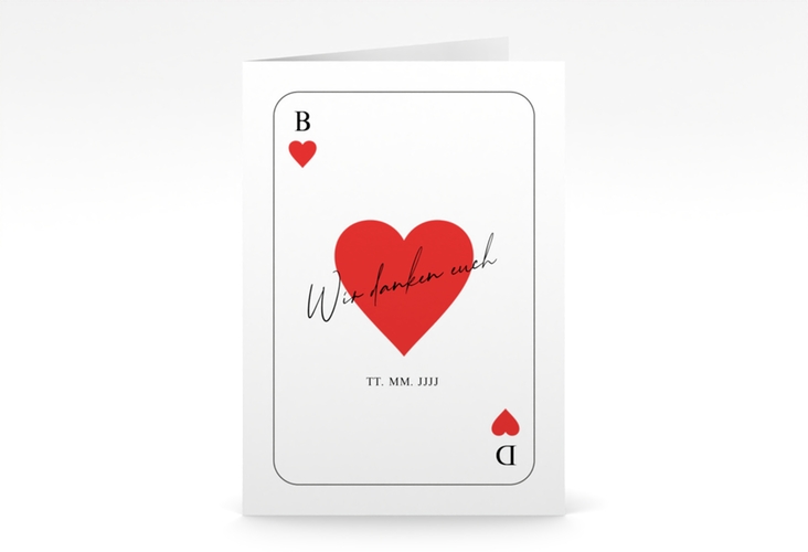 Danksagungskarte Kartenspiel A6 Klappkarte hoch im Herz-Ass-Design eines Kartenspiels