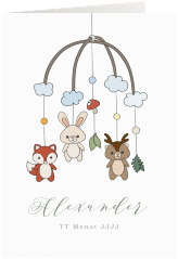 Geburtskarte Waldfreunde A6 Klappkarte hoch weiss