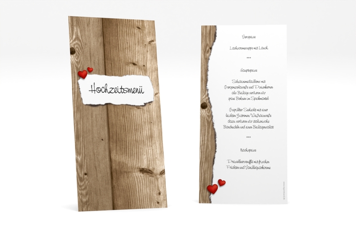 Menükarte Hochzeit Reichenhall lange Karte hoch braun