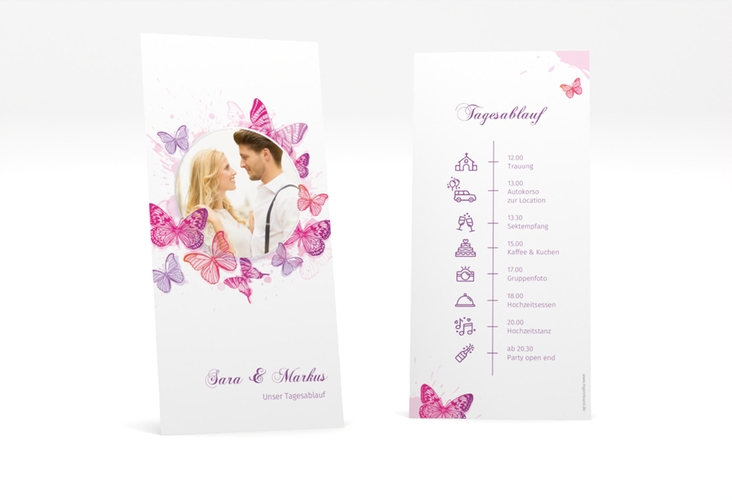 Tagesablauf Hochzeit Schmetterlinge lange Karte hoch