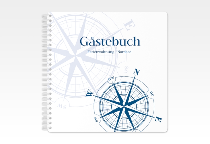 Gästebuch Ferienwohnung Nordsee Ringbindung blau mit Windrose