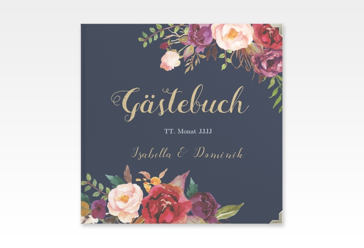 Gästebuch Selection Hochzeit Flowers Leinen-Hardcover blau mit bunten Aquarell-Blumen
