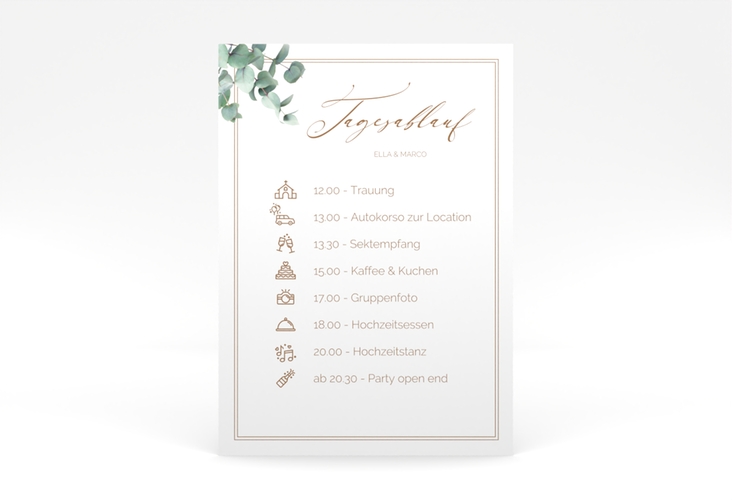 Tagesablauf Poster Hochzeit Eucalypt 50 x 70 cm Poster mit Eukalyptus und edlem Rahmen