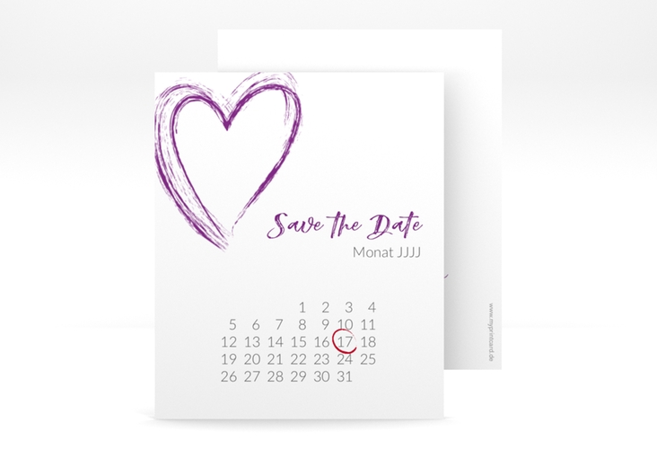 Save the Date-Kalenderblatt Liebe Kalenderblatt-Karte lila