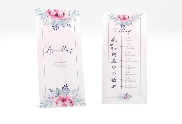 Tagesablauf Hochzeit Surfinia lange Karte hoch rosa