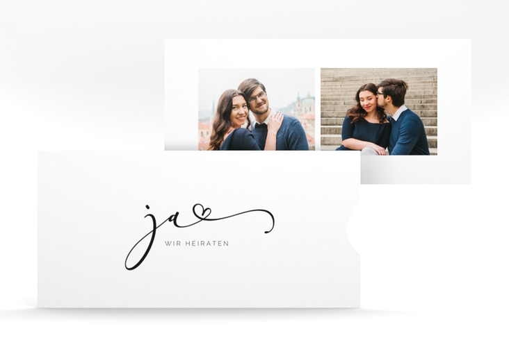 Hochzeitseinladung Jawort Einsteckkarte weiss modern minimalistisch mit veredelter Aufschrift