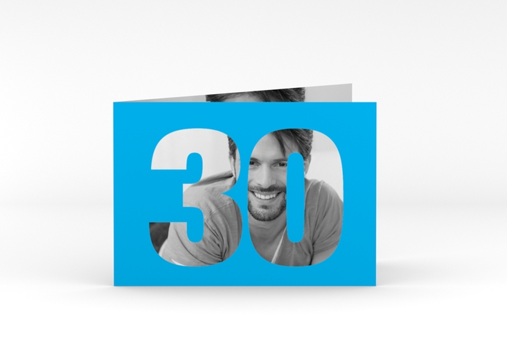 Einladung 30. Geburtstag Numbers A6 Klappkarte quer blau hochglanz