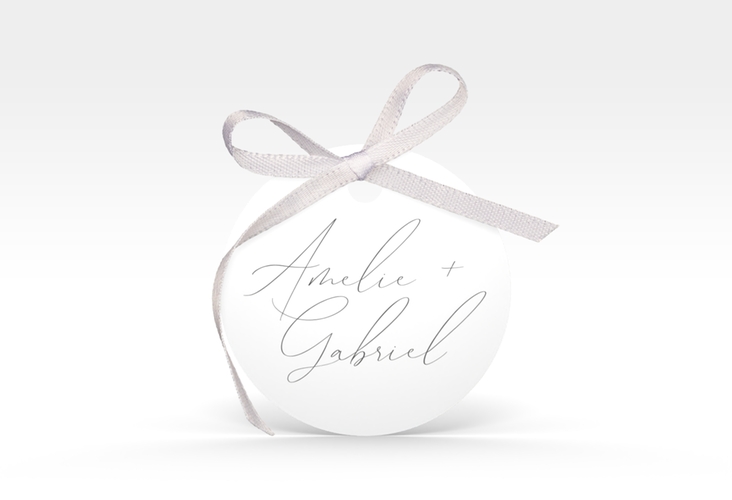 Geschenkanhänger Hochzeit Federschrift Geschenkanhänger, rund weiss in schlichtem Design mit Kalligrafie