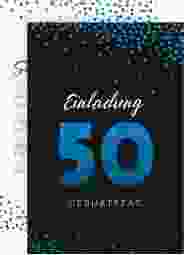 Einladung 50. Geburtstag Glitzer A6 Karte hoch blau