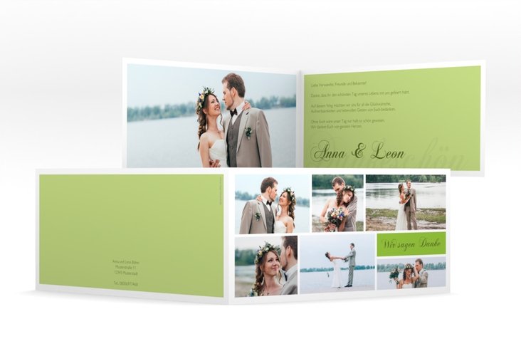 Danksagung Hochzeit Collage lange Klappkarte quer gruen