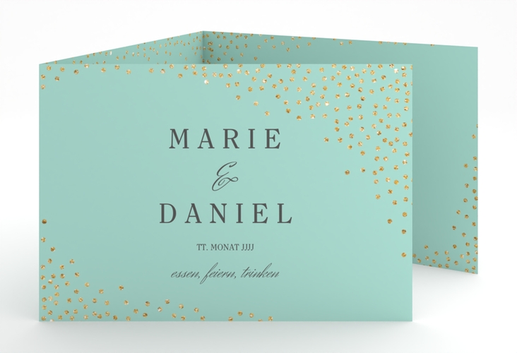 Hochzeitseinladung Glitter A6 Doppel-Klappkarte mint hochglanz
