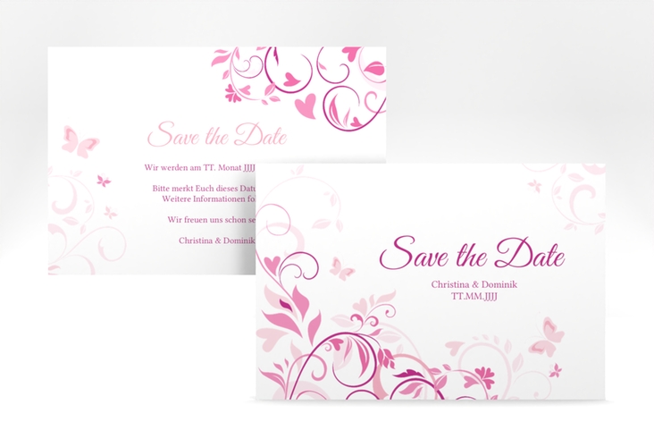 Save the Date-Karte Lilly A6 Karte quer pink hochglanz
