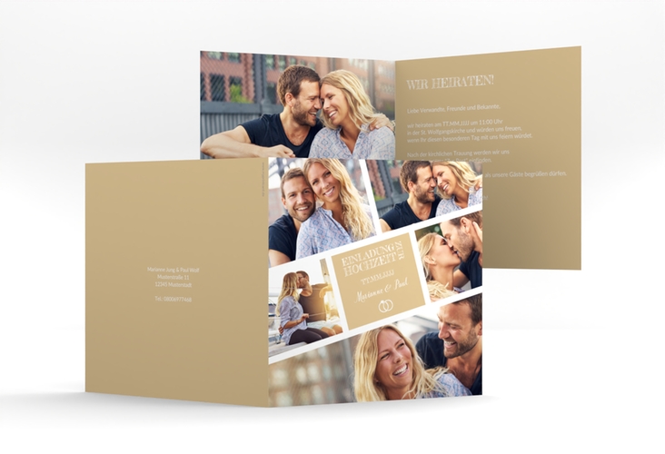Hochzeitseinladung Rise quadr. Klappkarte beige hochglanz