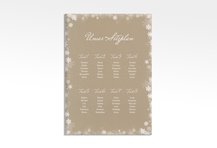 Sitzplan Leinwand Hochzeit Snowfall 50 x 70 cm Leinwand mit Schneeflocken für Winterhochzeit