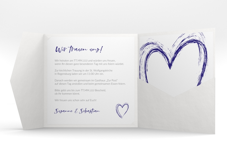 Hochzeitseinladung Liebe Pocketfold blau