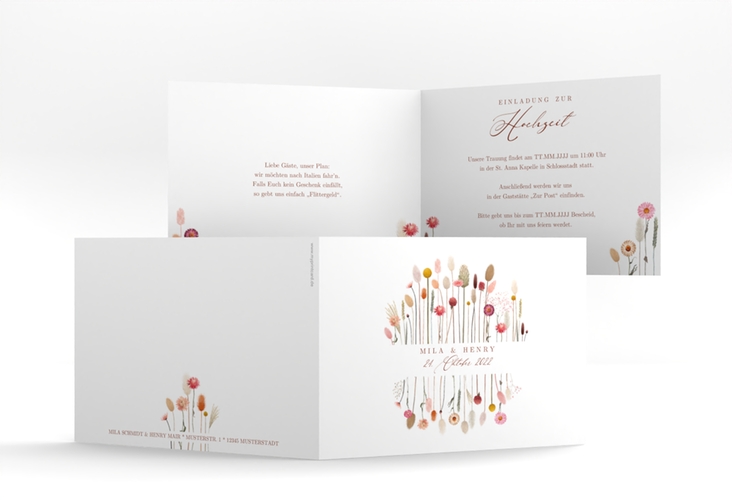 Hochzeitseinladung Driedflower A6 Klappkarte quer weiss hochglanz