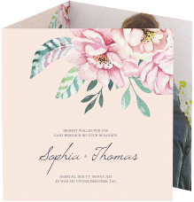 Klick: Details zu Dankeskarte Hochzeit "Blooming" anzeigen Dankeskarte Hochzeit Blooming quadr. Doppel-Klappkarte rosa