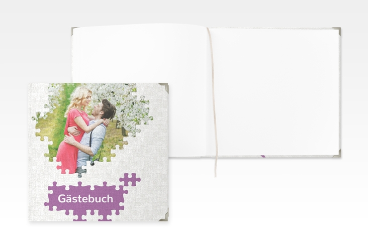 Gästebuch Selection Hochzeit Puzzle Leinen-Hardcover lila