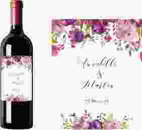 Weinetikett zur Hochzeit Violett Etikett Weinflasche 4er Set weiss