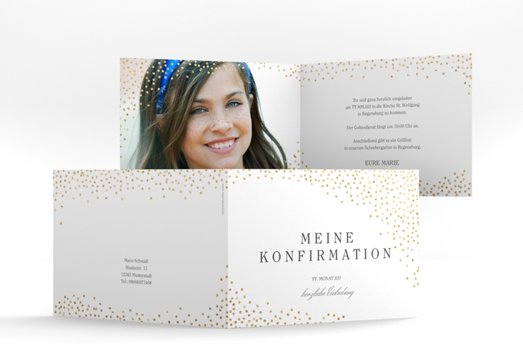 Einladung Konfirmation Glossy A6 Klappkarte quer weiss