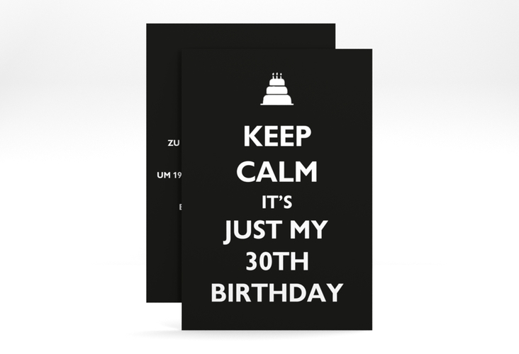 Einladung 30. Geburtstag KeepCalm A6 Karte hoch schwarz hochglanz
